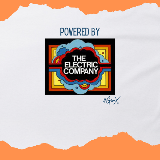 Logo of The Electric Company with colorful design on a white and orange background