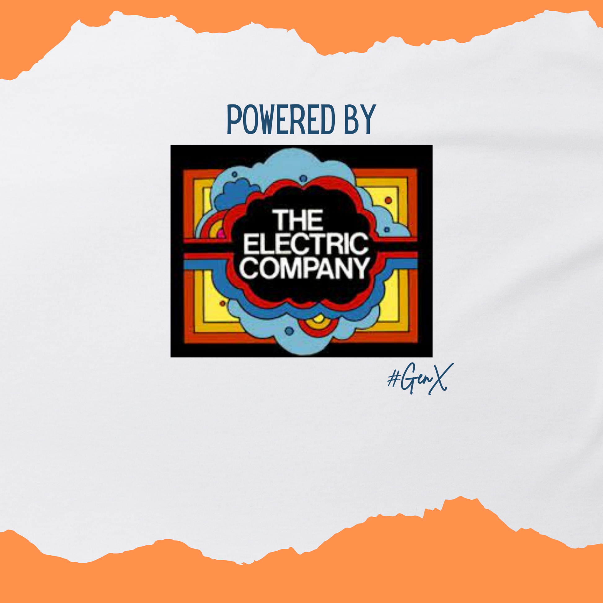Logo of The Electric Company with colorful design on a white and orange background